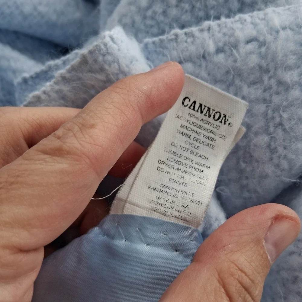 Vintage Cannon Woven Soft Blanket Sky Baby Blue Satin Trim Twin Full Lovely USA